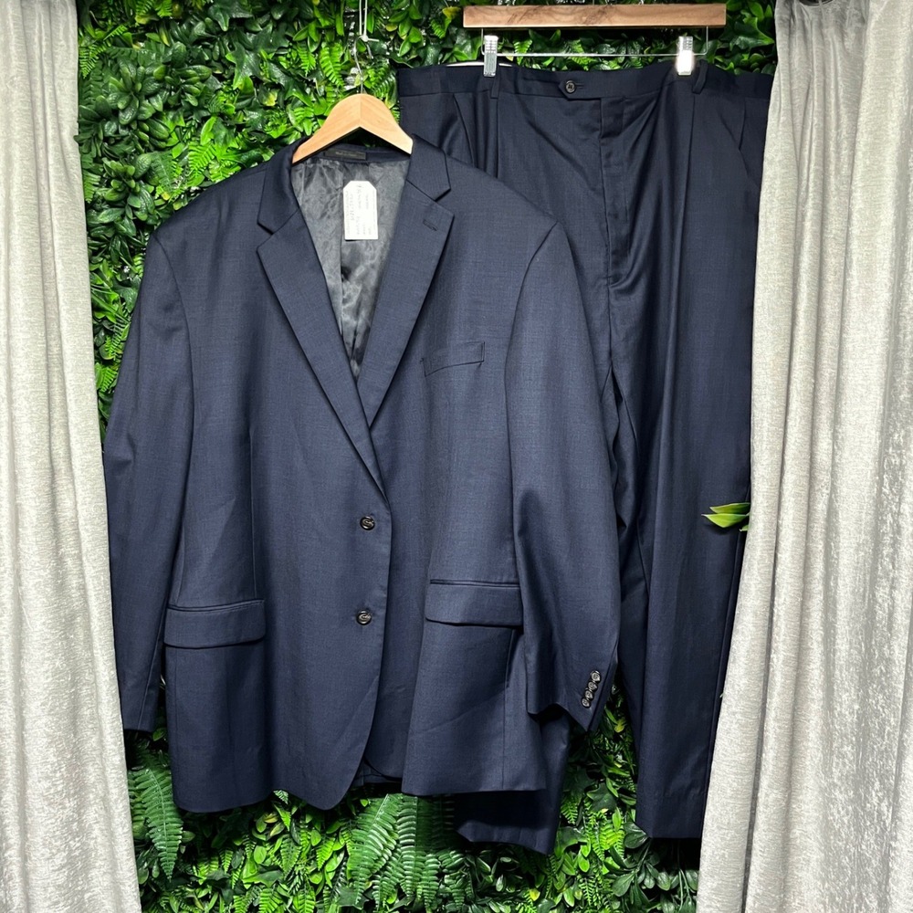 Ralph Lauren Mens‎ Navy Blue 100% Wool 2-Piece Suit 54L Jacket 48x29 Pants